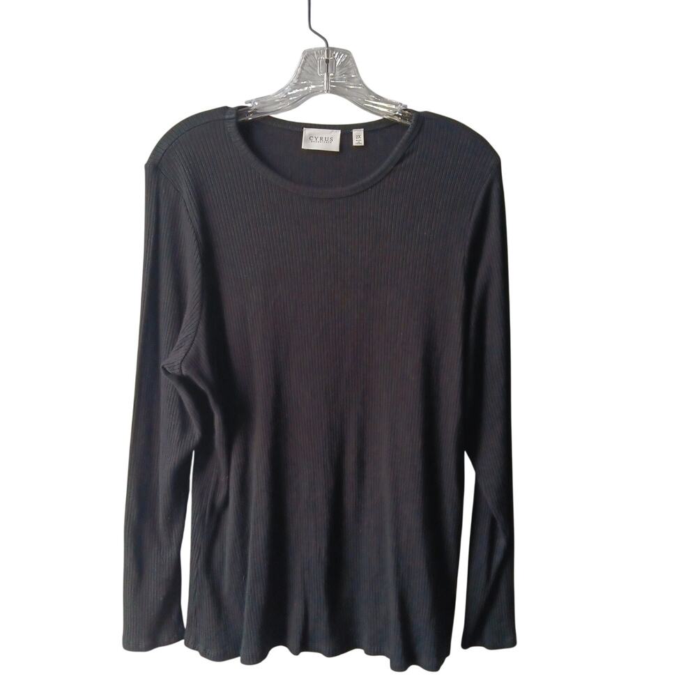 Cyrus Sweater Women's 2X Black Long Sleeve Ribbed Round Neck LIghtweight